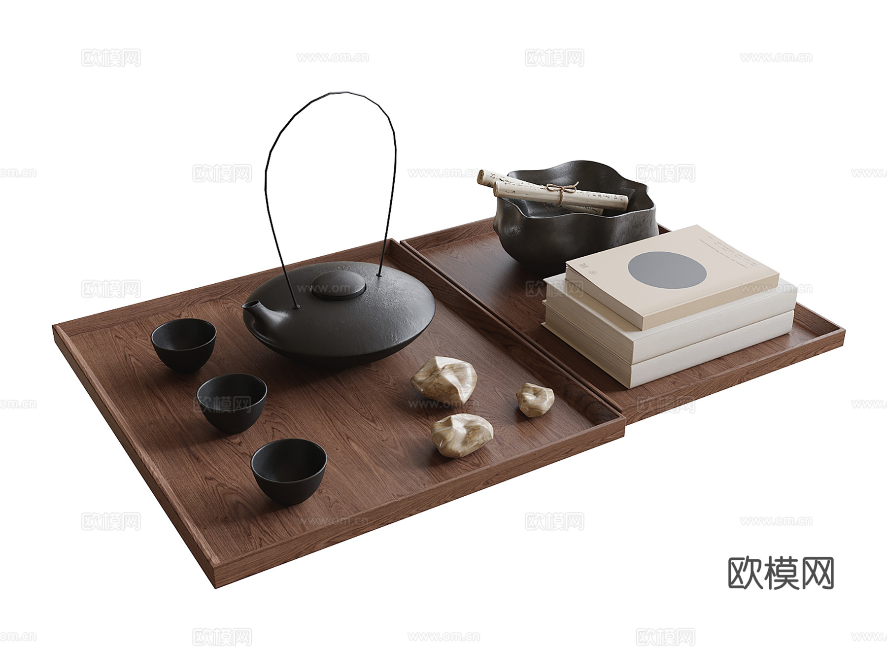 现代茶具摆件su模型