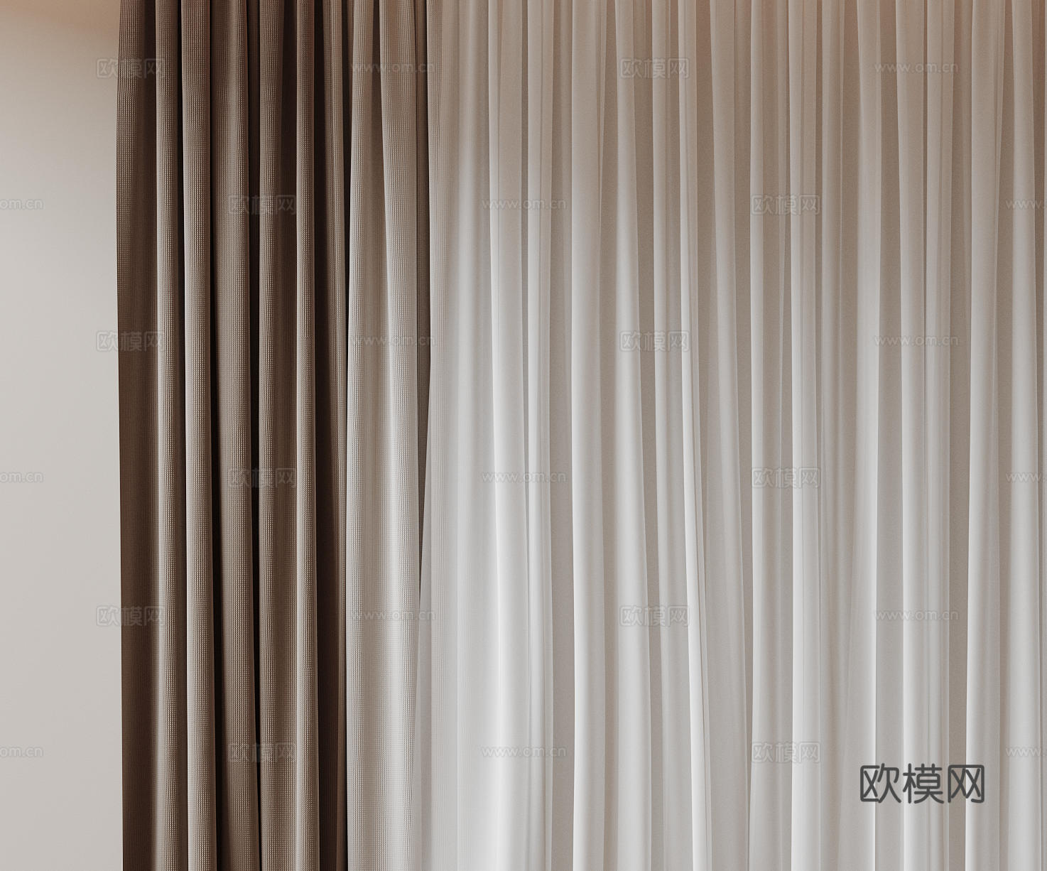 现代通用窗帘 中古布帘窗纱 纱帘 百叶帘 素色帘 纯色窗帘su模型