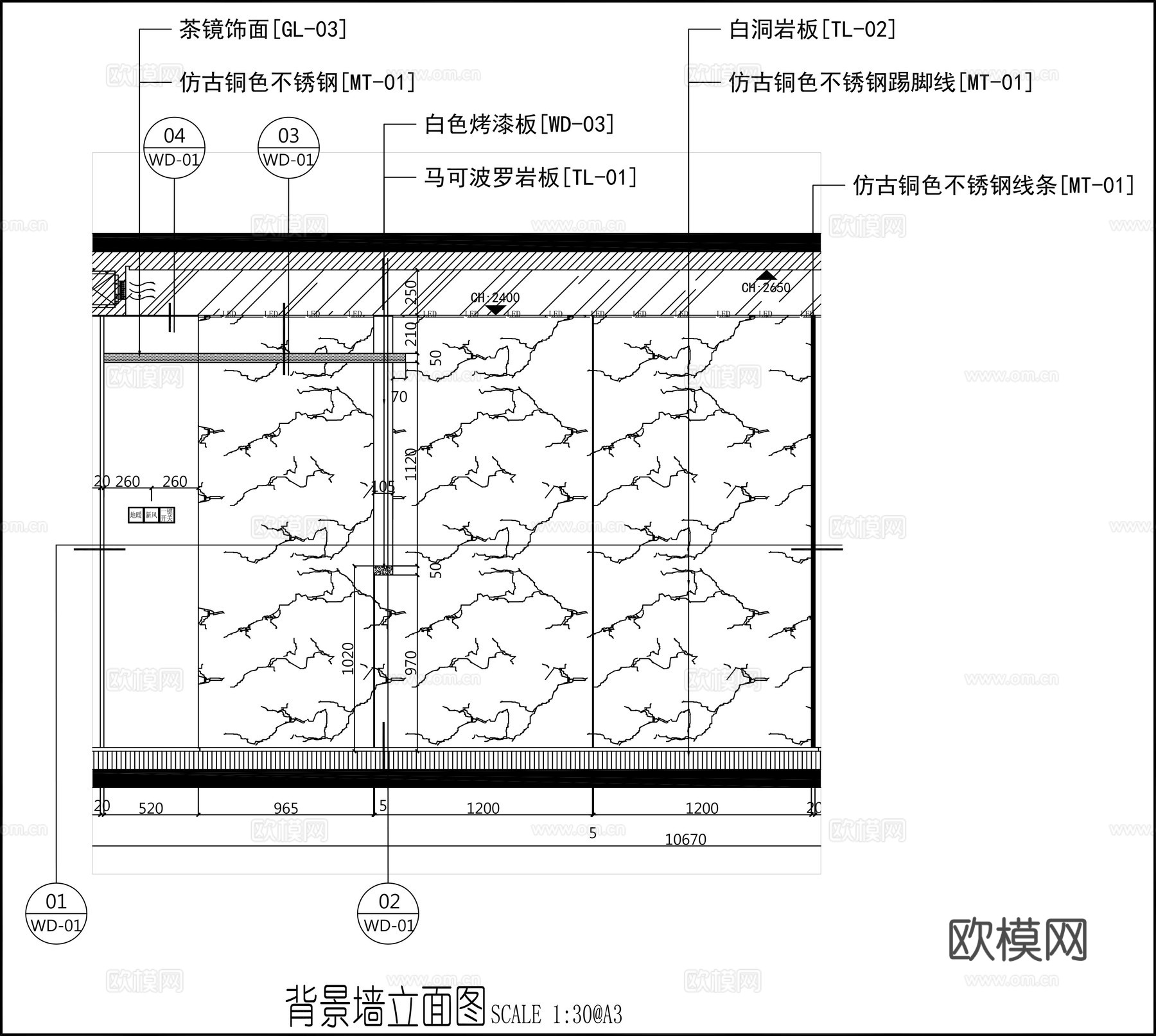 背景墙立面图 石材背景墙 客厅背景墙 墙面节点cad施工图