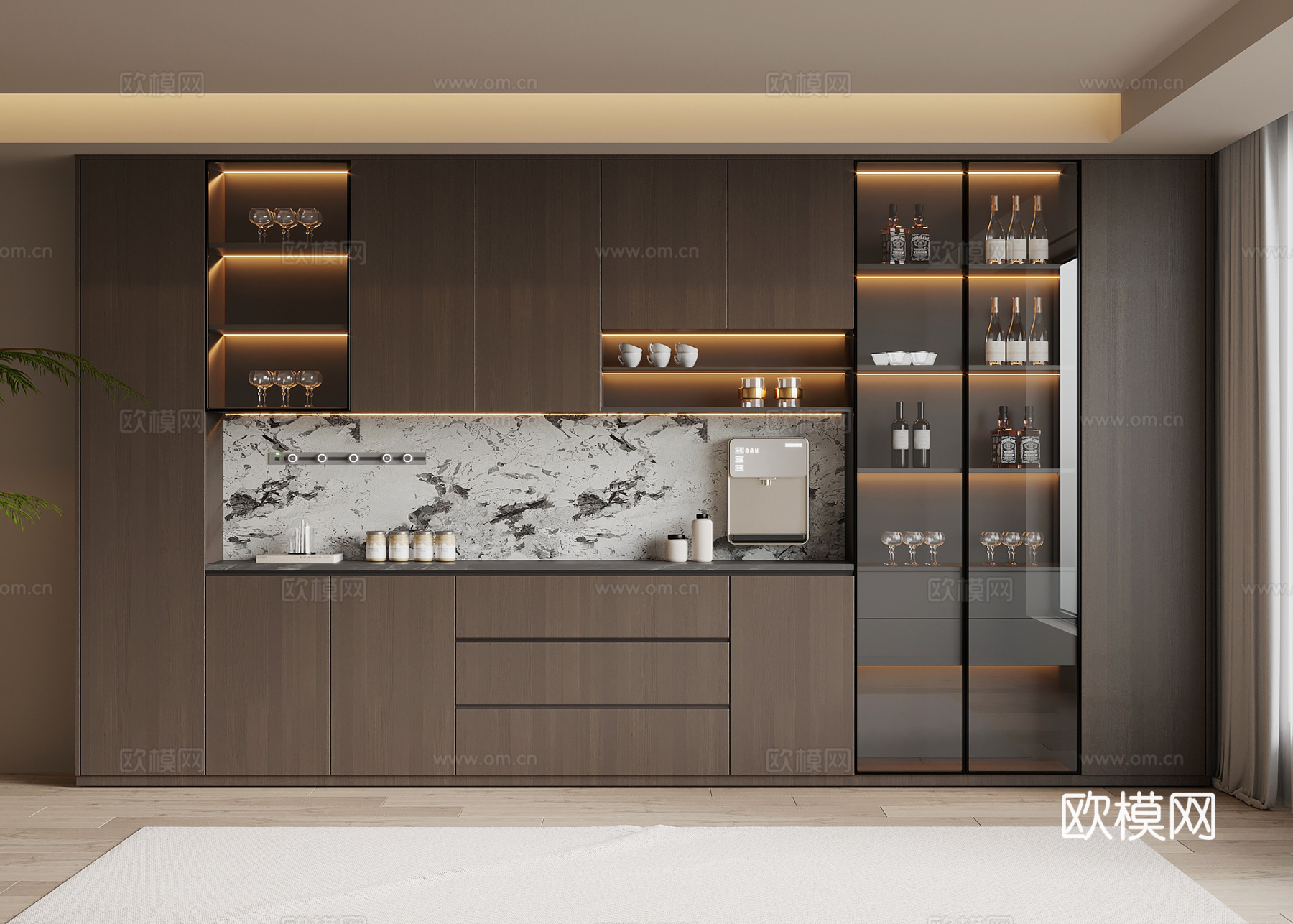 现代意式酒柜 餐边柜su模型