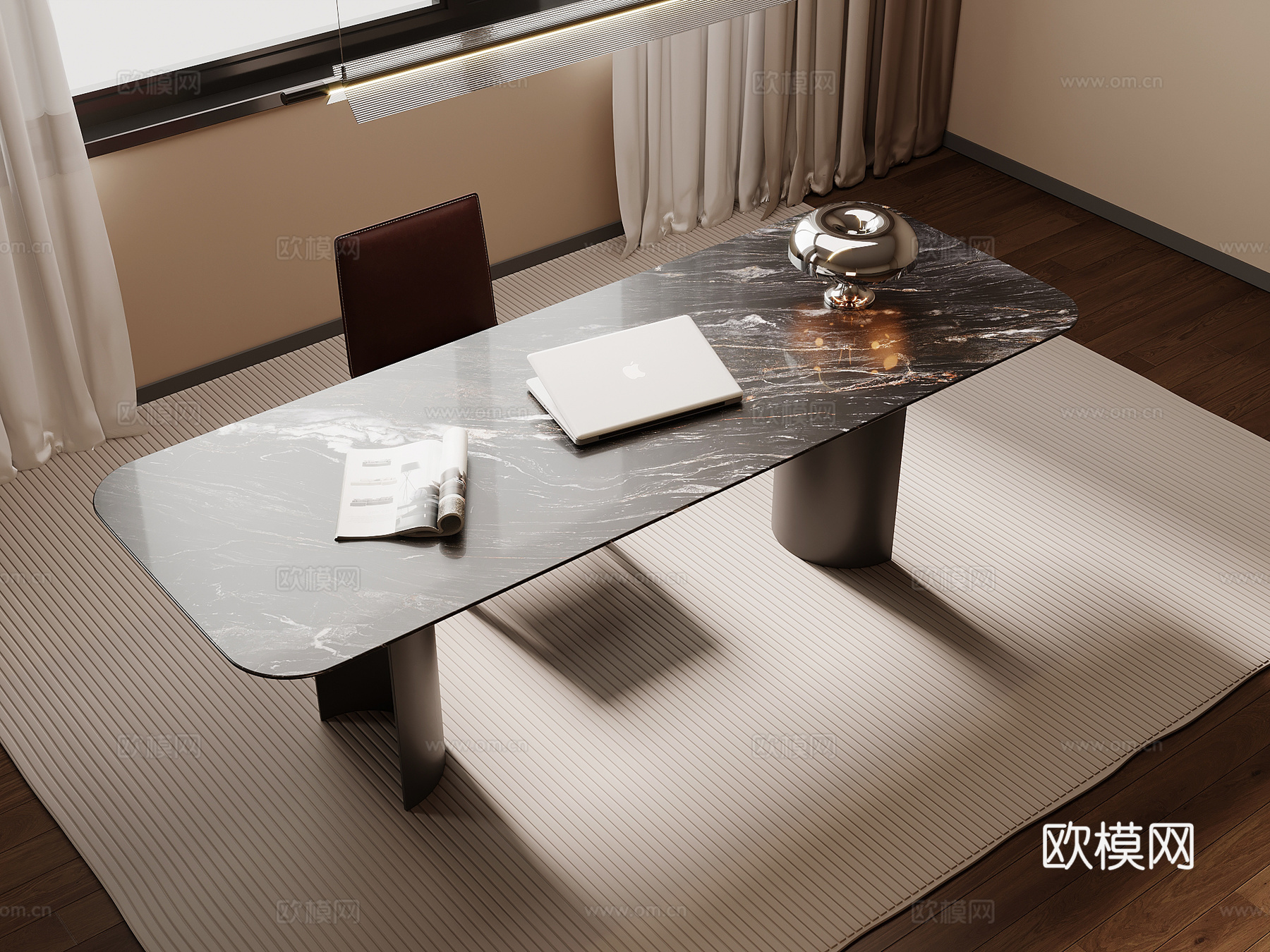 现代意式书桌椅 办公桌椅su模型