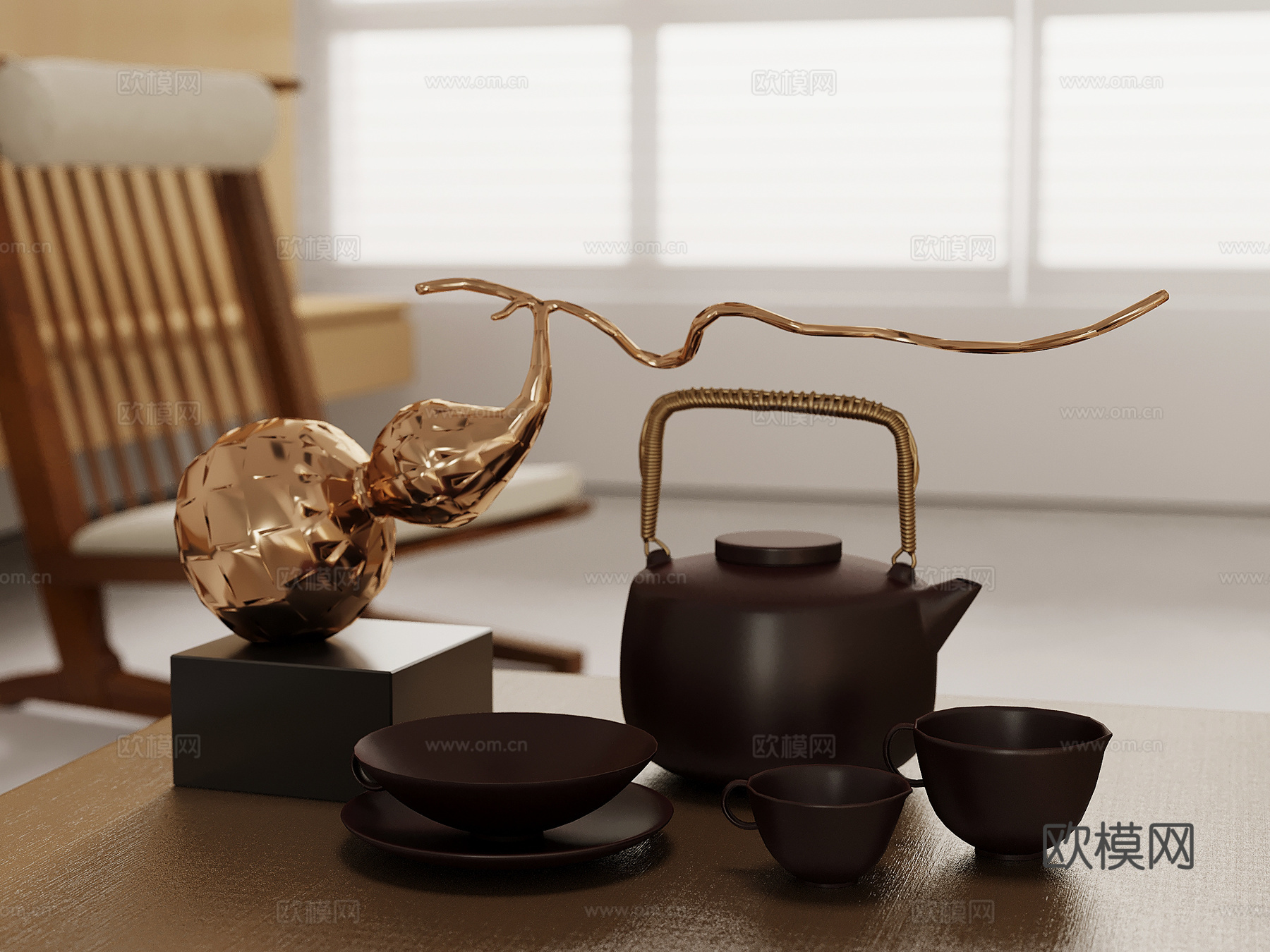 新中式茶具 摆件3d模型下载