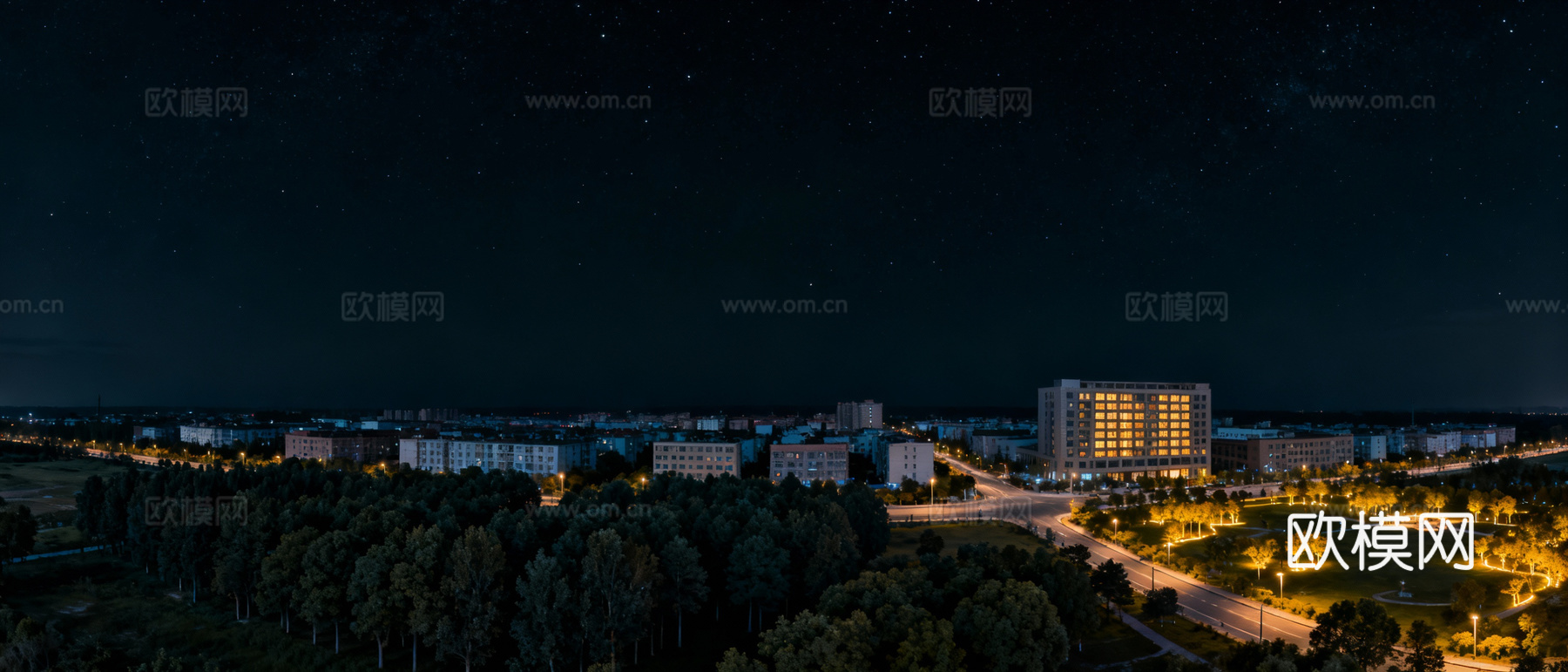 现代城区夜晚街景