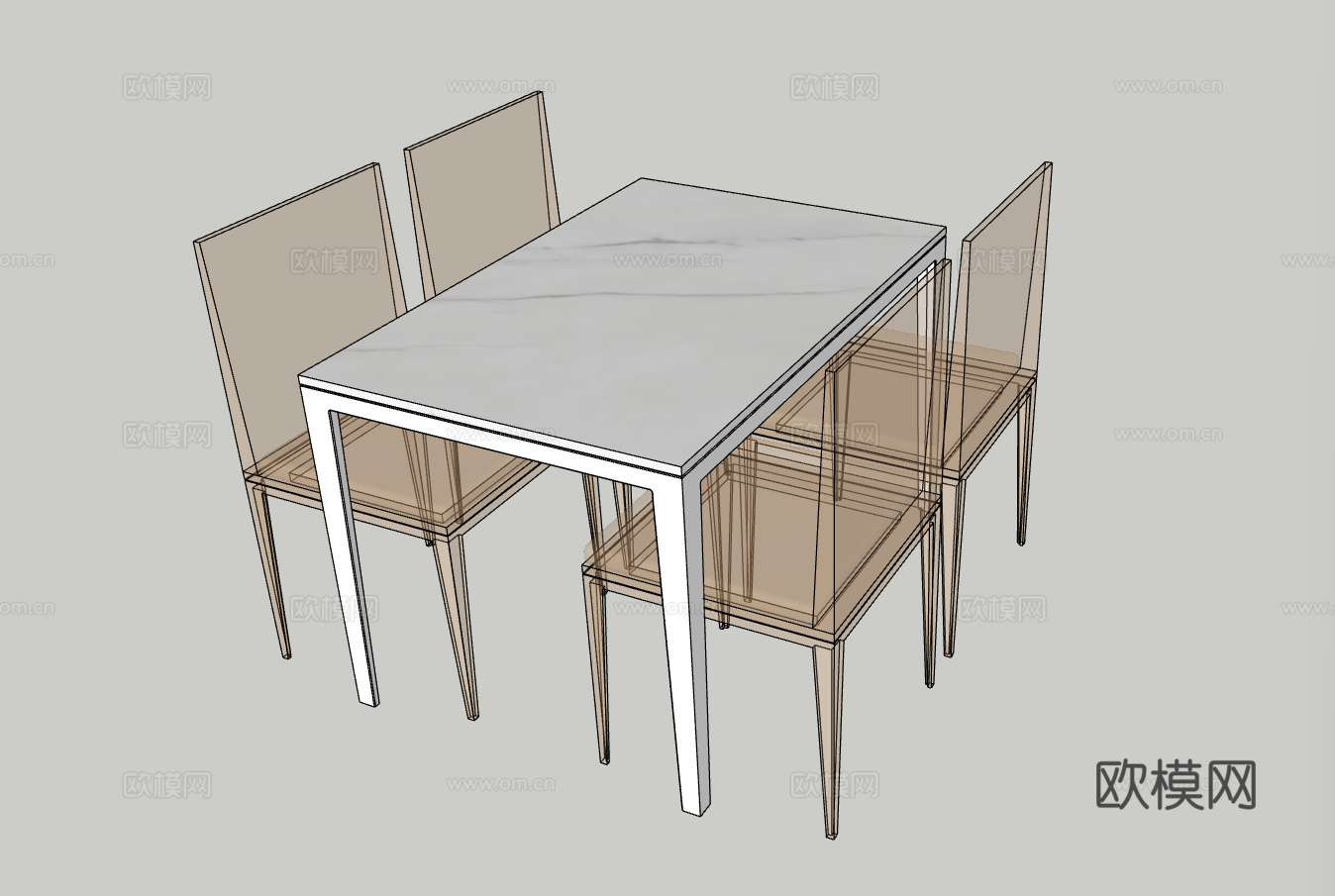 现代餐厅四人餐桌动态组件su模型