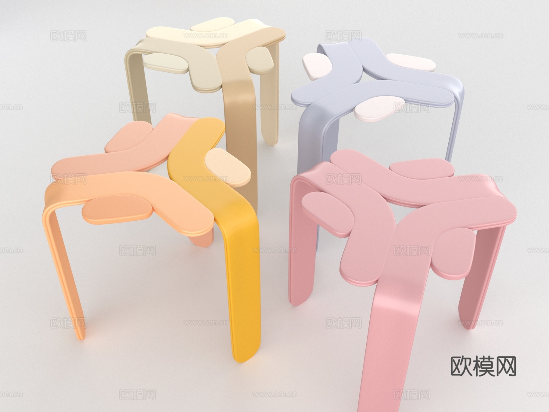 现代儿童彩色异形矮凳su模型