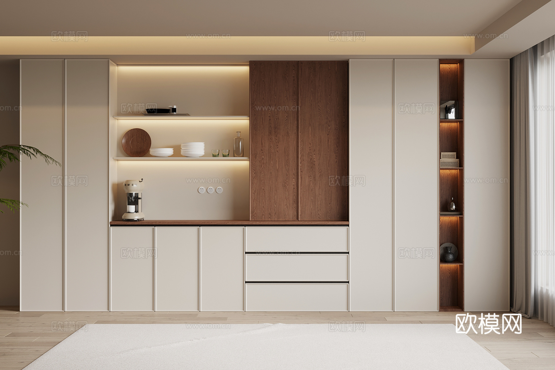 中古风酒柜 餐边柜su模型