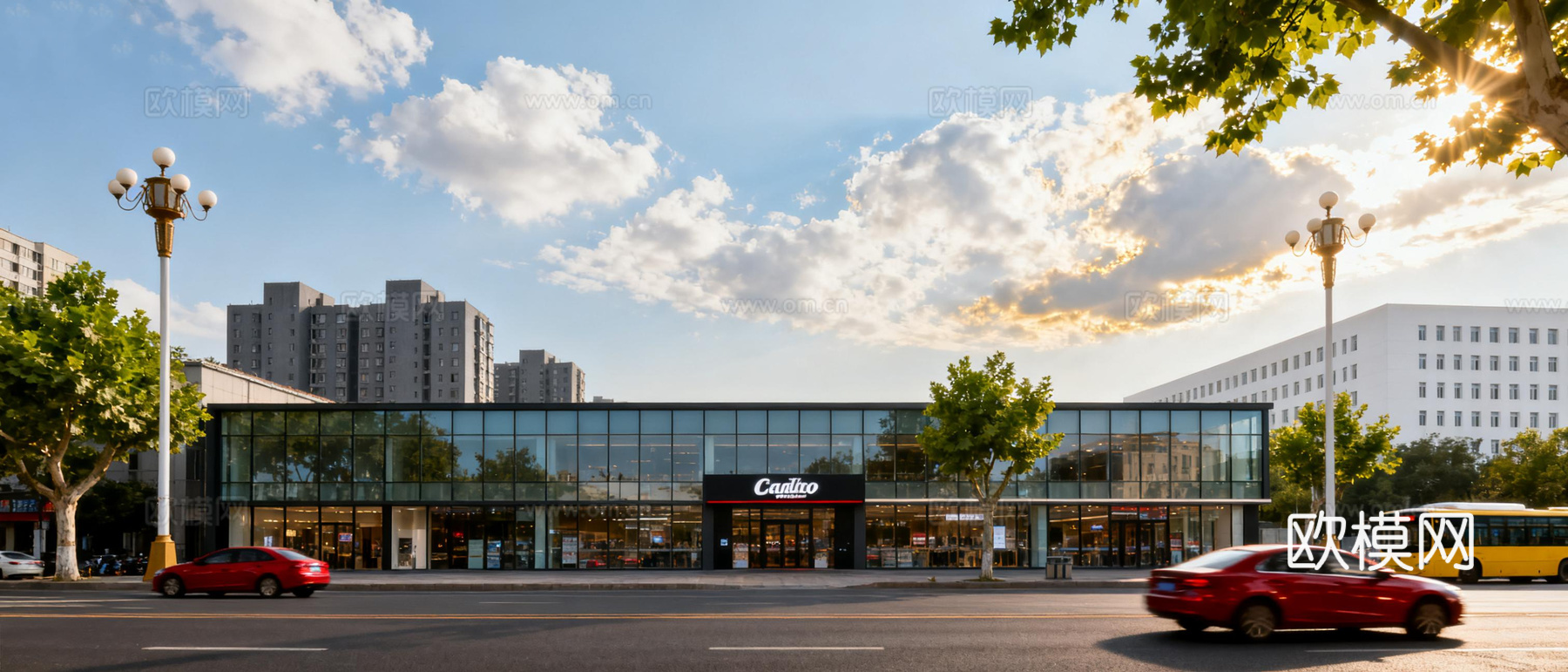 现代城区街景 日景 店面房