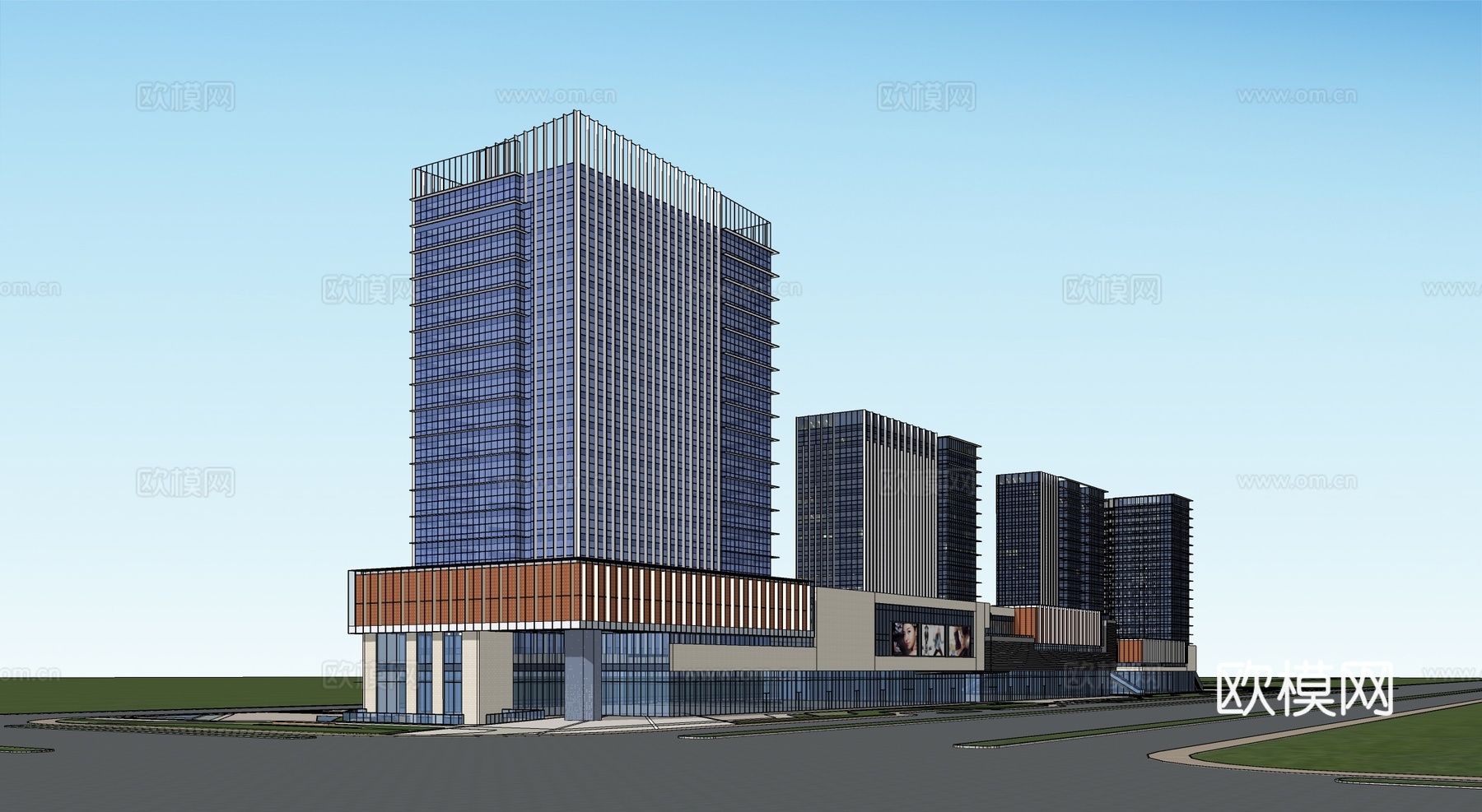 现代高层办公楼 写字楼建筑 商业综合体su模型