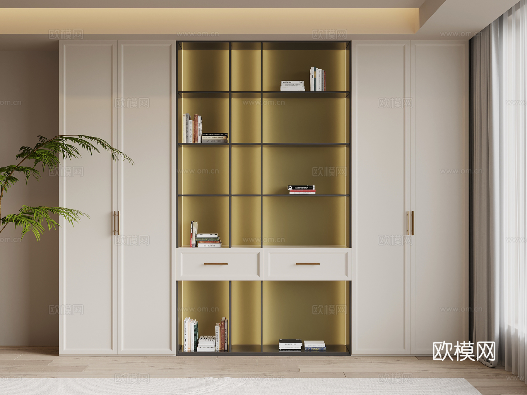 法式奶油风书柜su模型