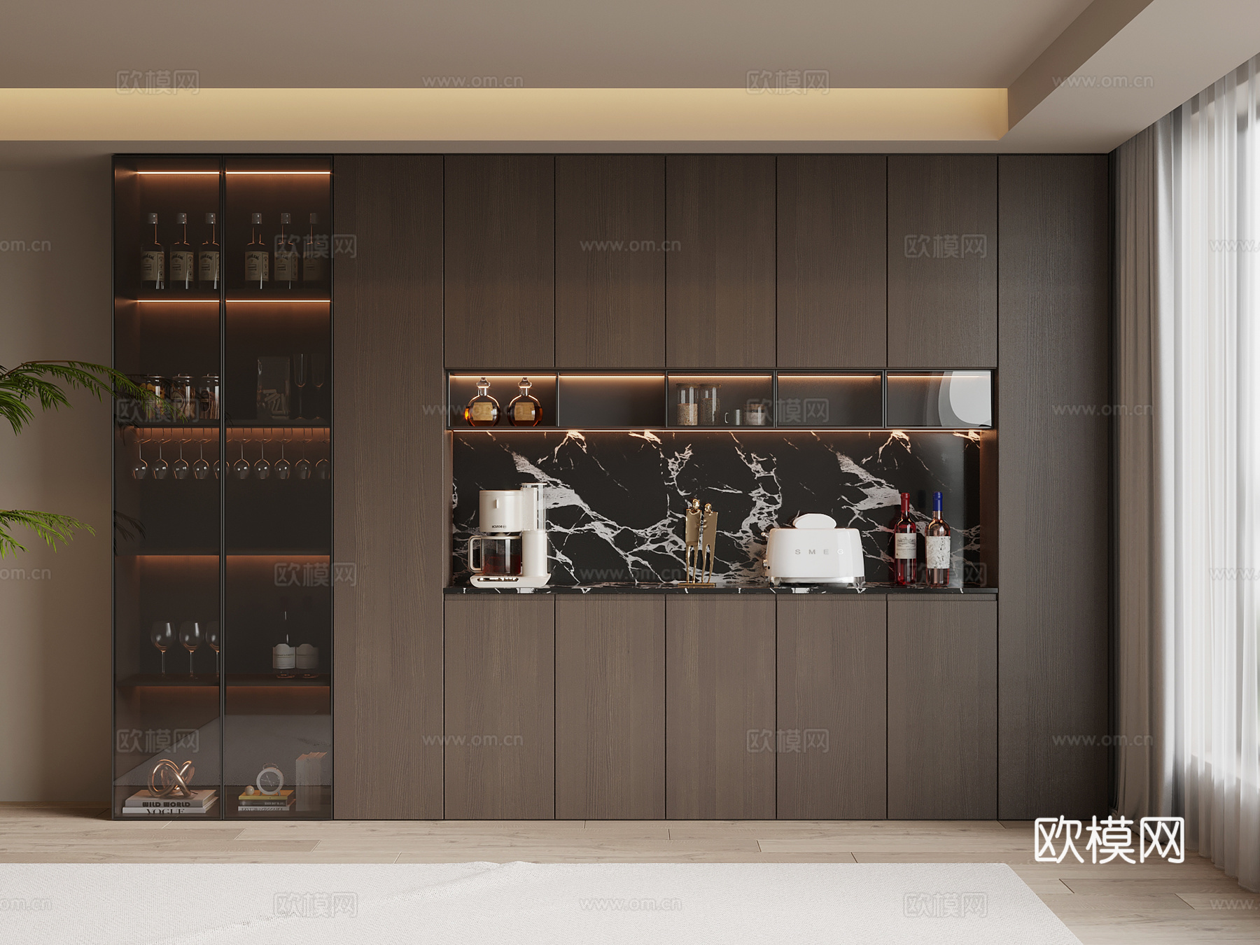现代意式酒柜 餐边柜su模型