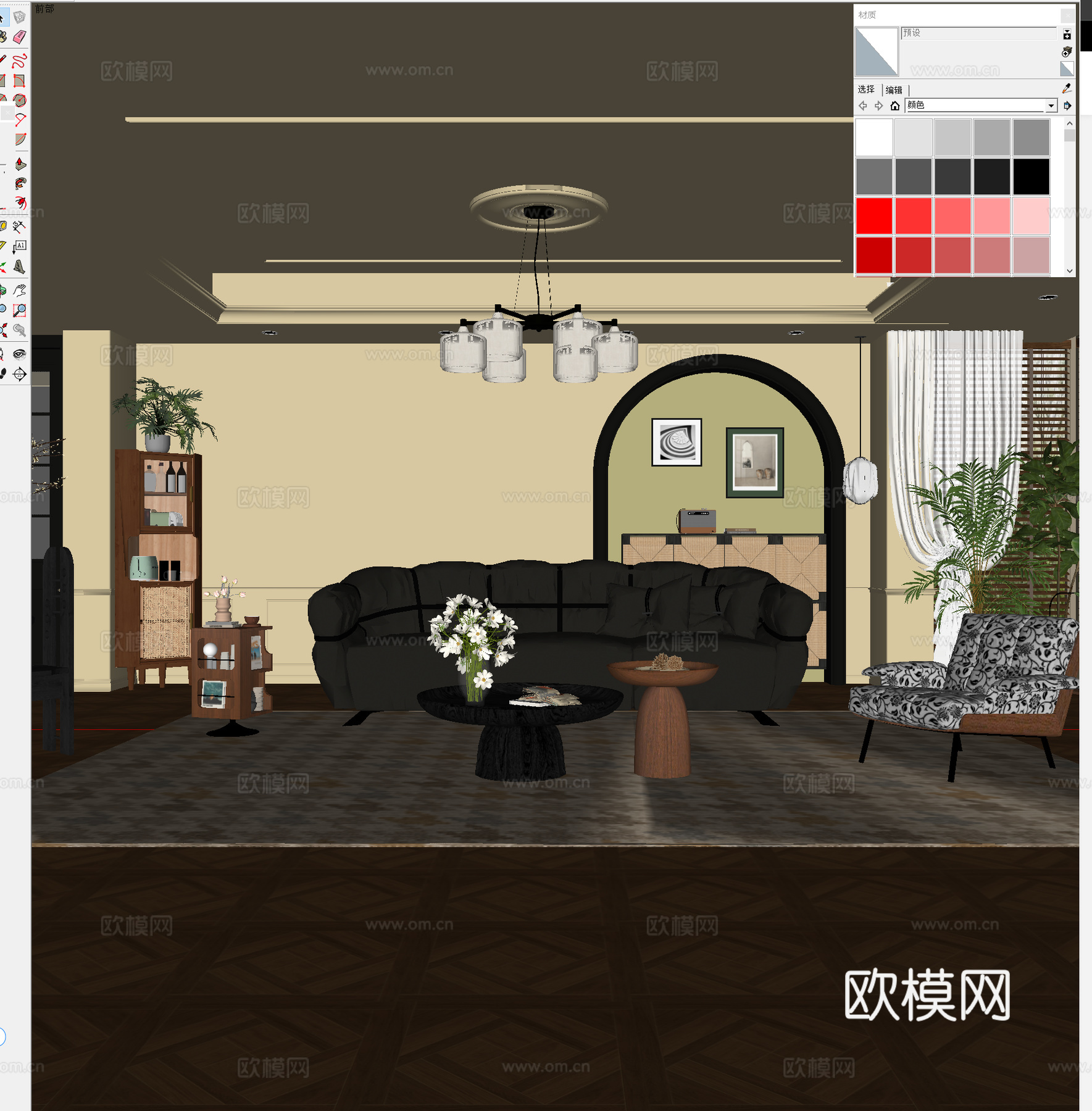 法式复古客厅沙发 法式中古茶几组合 法式吊灯沙发背景 法式复su模型