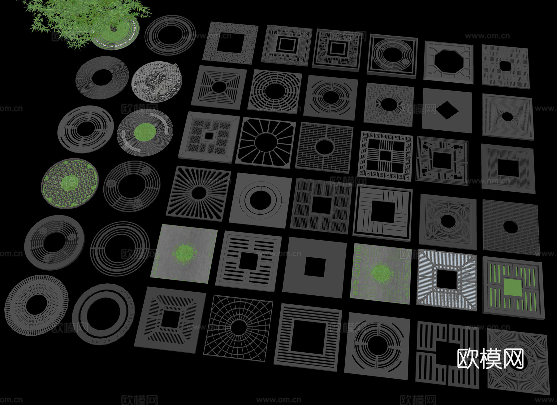 现代树篦子 雨水篦子 种植池盖板 树池盖板 树坑护板 树池口su模型