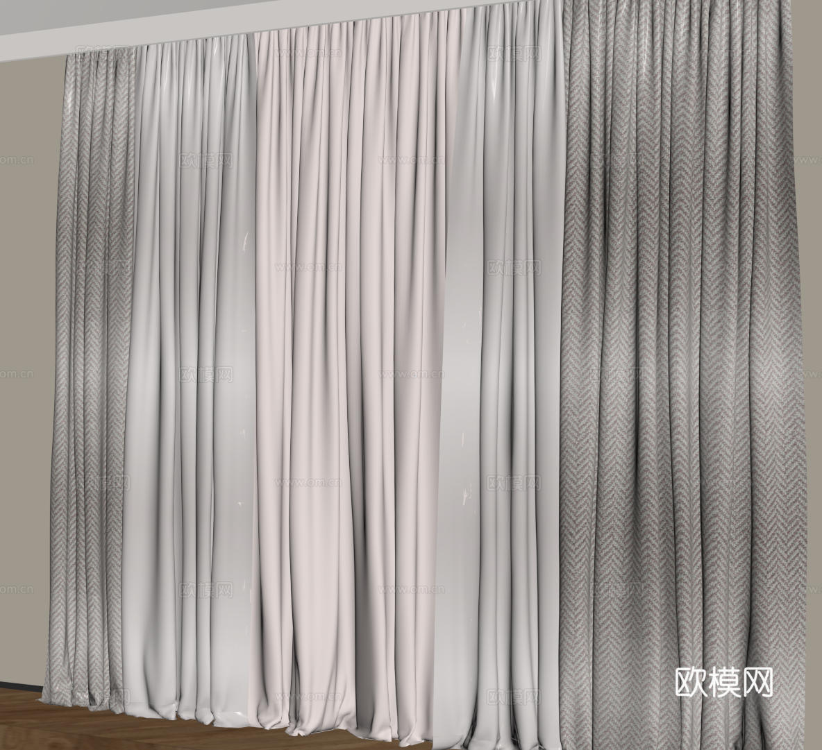 现代通用窗帘 中古布帘窗纱 纱帘 百叶帘 素色帘 纯色窗帘su模型