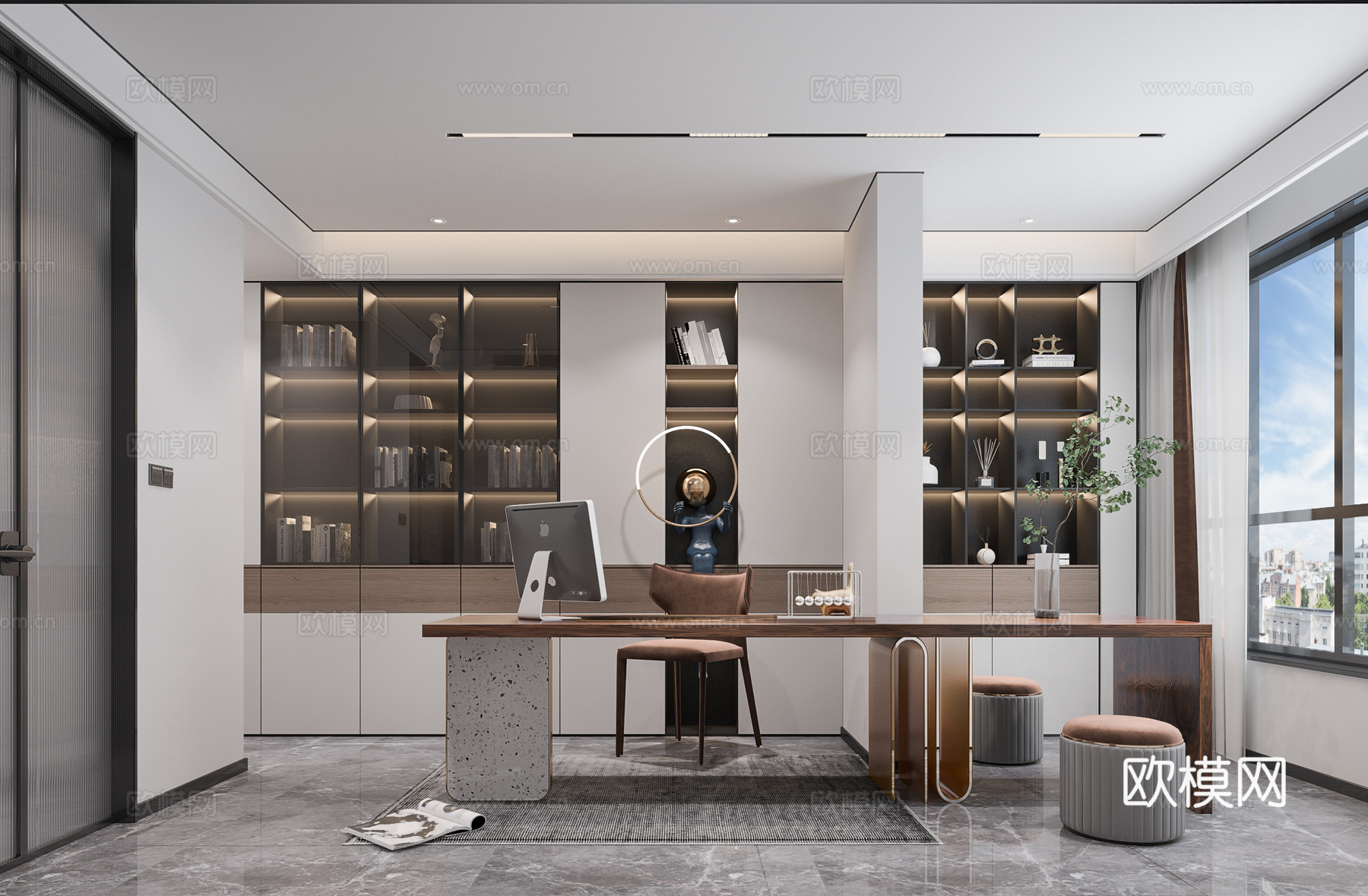 书房书桌书柜3d模型下载