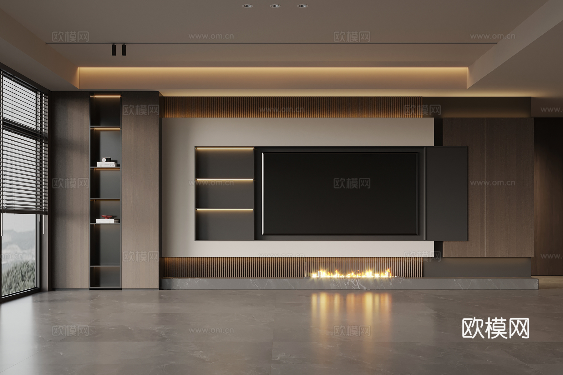 现代意式电视背景墙 电视柜su模型