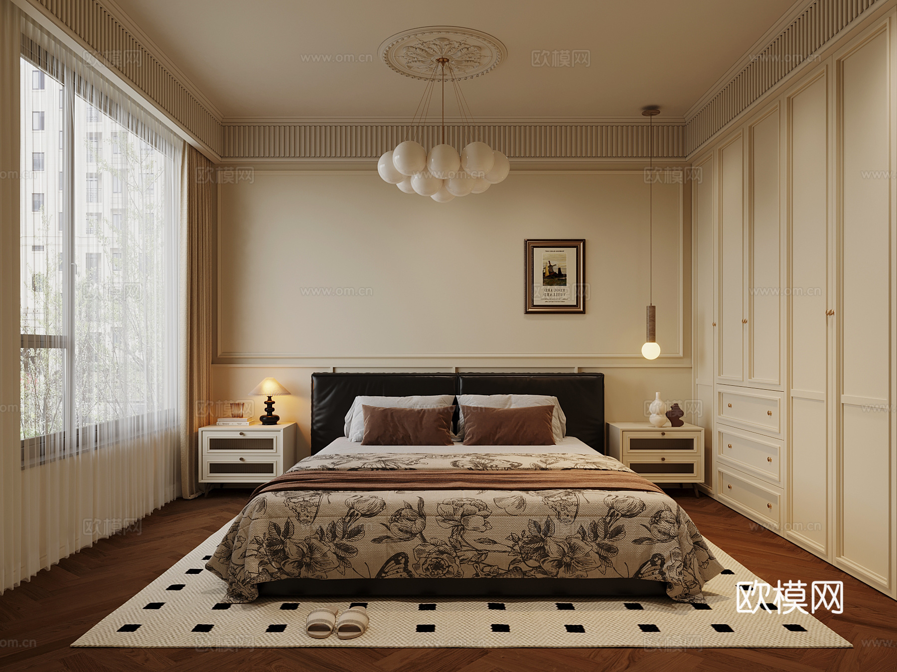 法式卧室 双人床 衣柜su模型