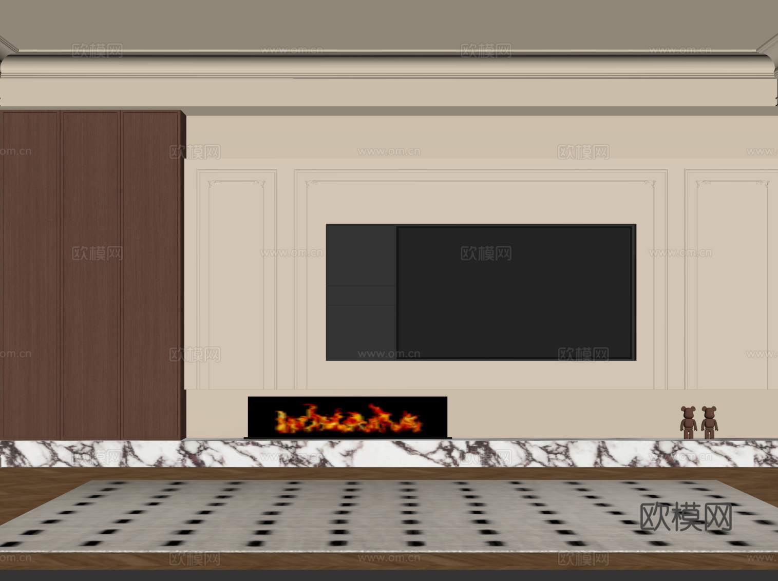 法式中古风电视背景墙 电视柜su模型