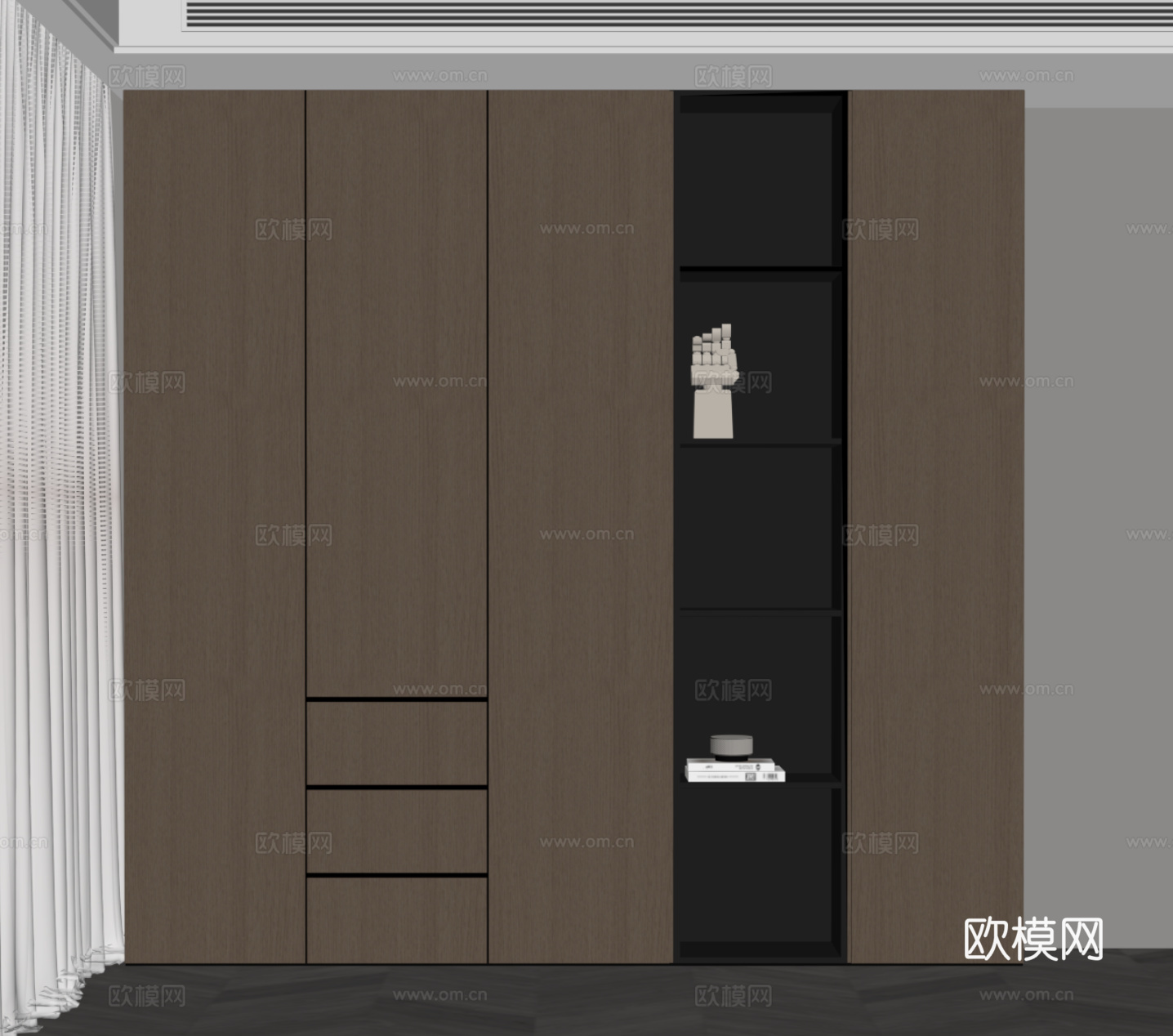 现代意式书柜 储物柜su模型