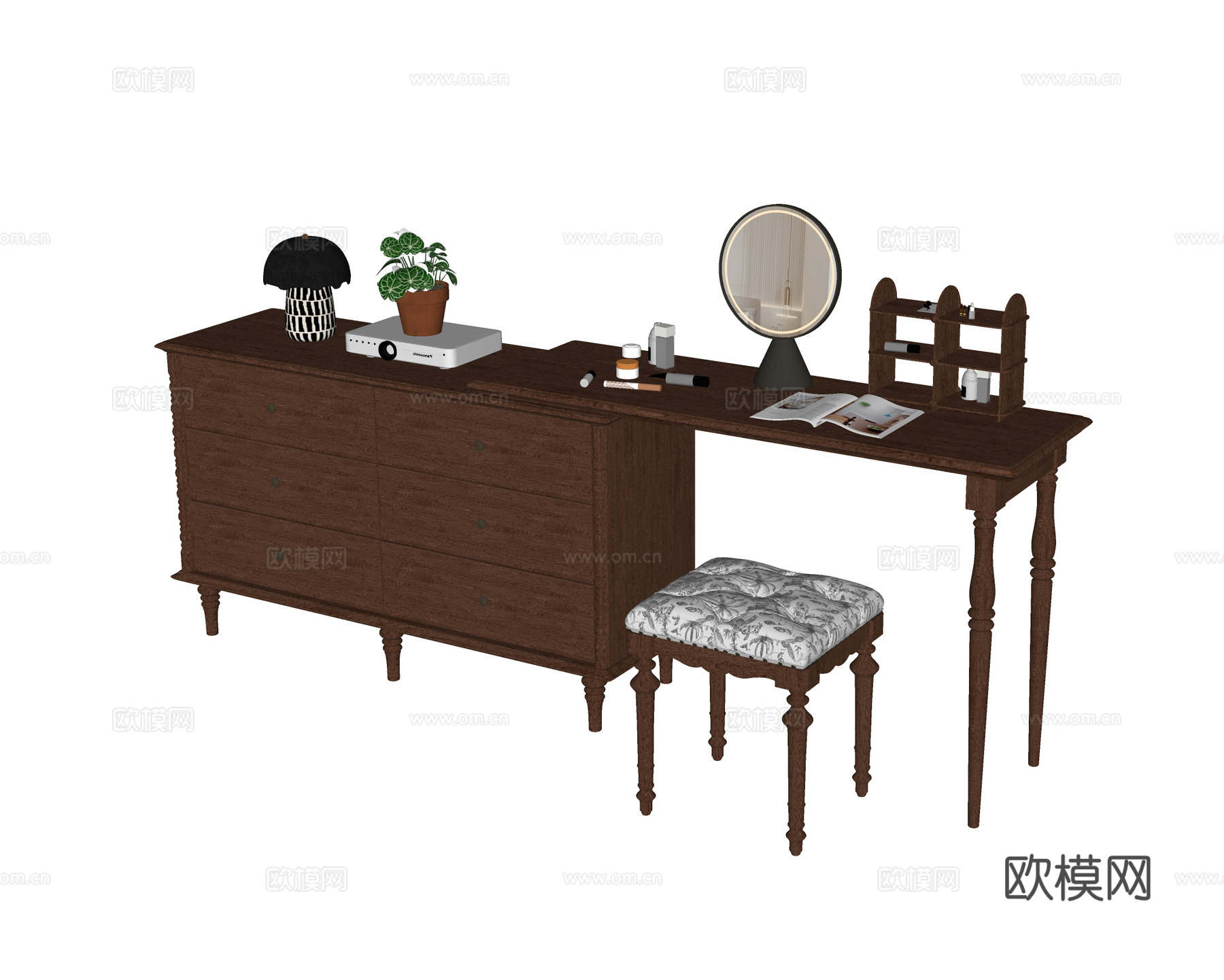 现代梳妆台 梳妆凳su模型