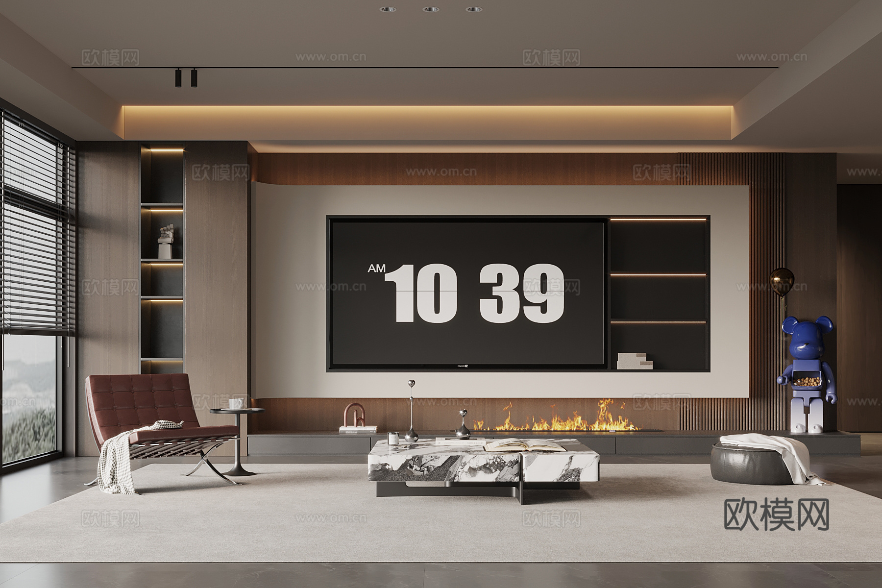 现代意式客厅 电视背景墙 电视柜 沙发茶几组合su模型