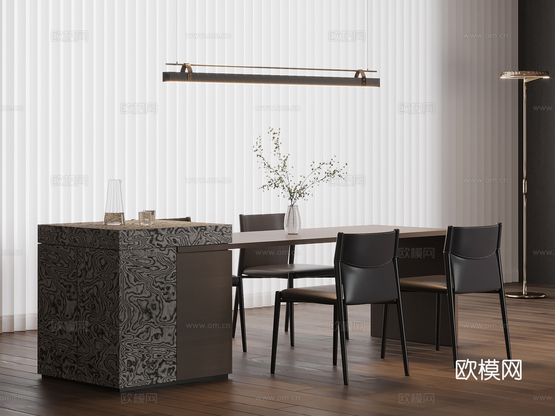 现代意式岛台 餐桌椅su模型