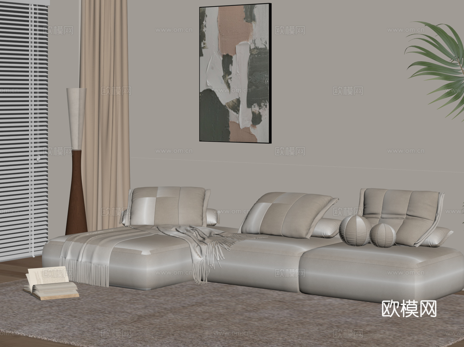 现代奶油风沙发 转角沙发su模型