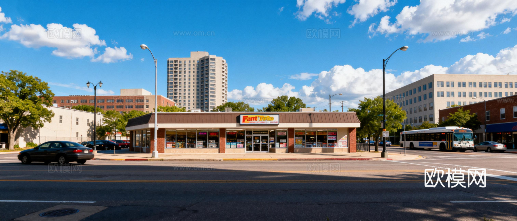 现代城区街道公路外景 晴天 天空