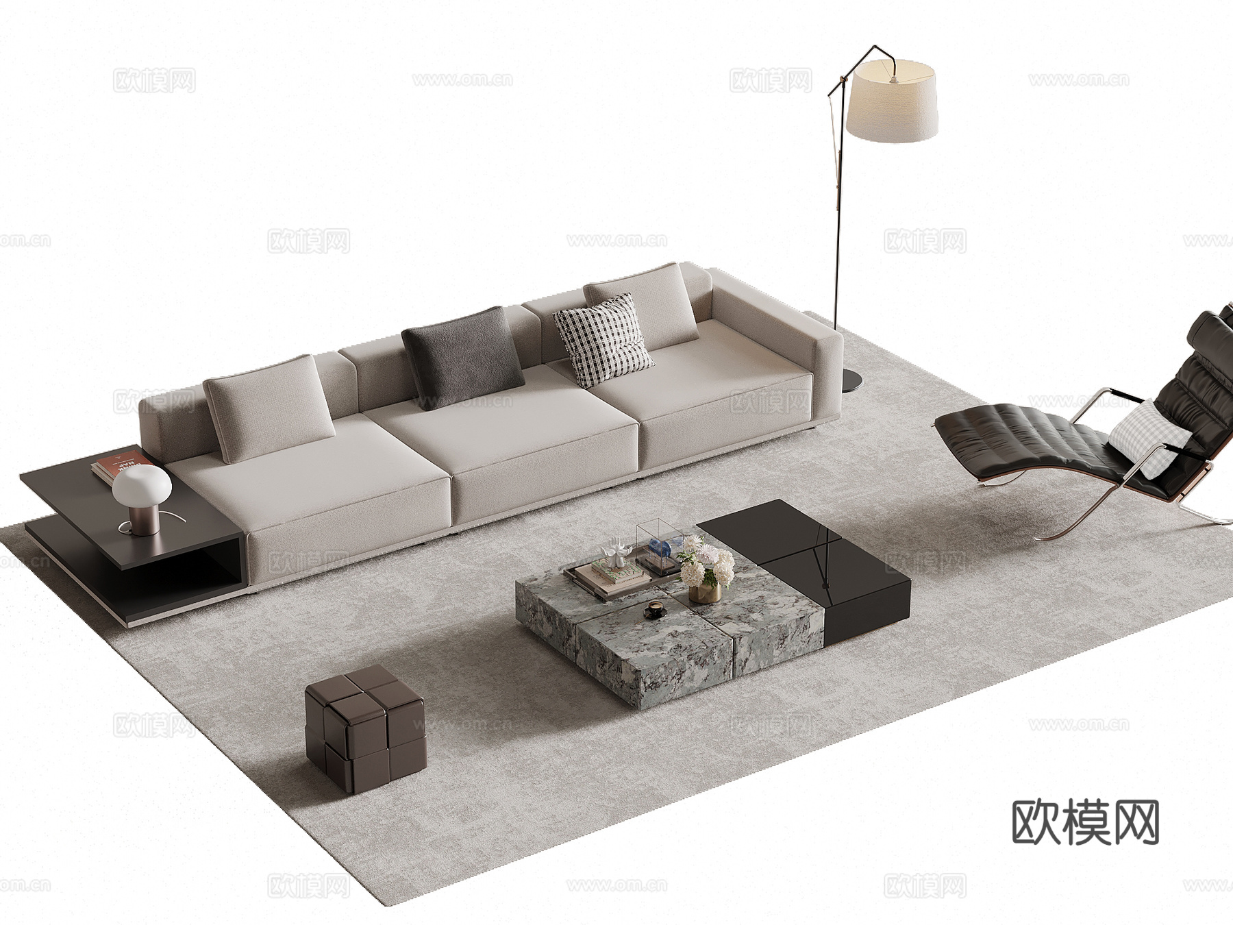现代意式沙发茶几组合su模型