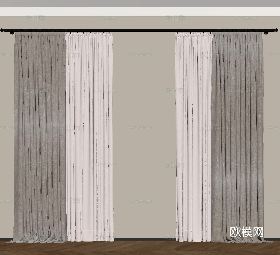 现代通用窗帘 中古布帘窗纱 纱帘 百叶帘 素色帘 纯色窗帘su模型