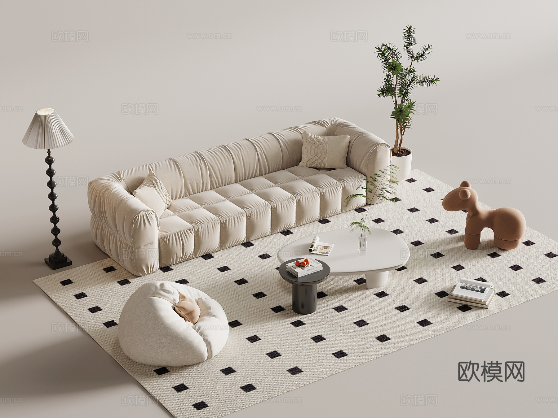 法式奶油风沙发茶几组合su模型