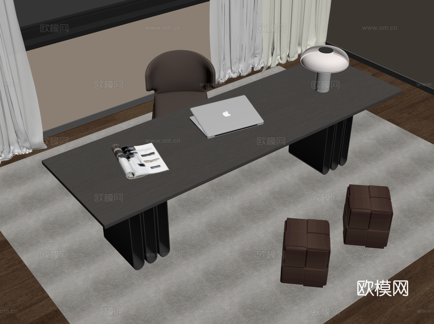 现代意式书桌椅 办公桌椅su模型