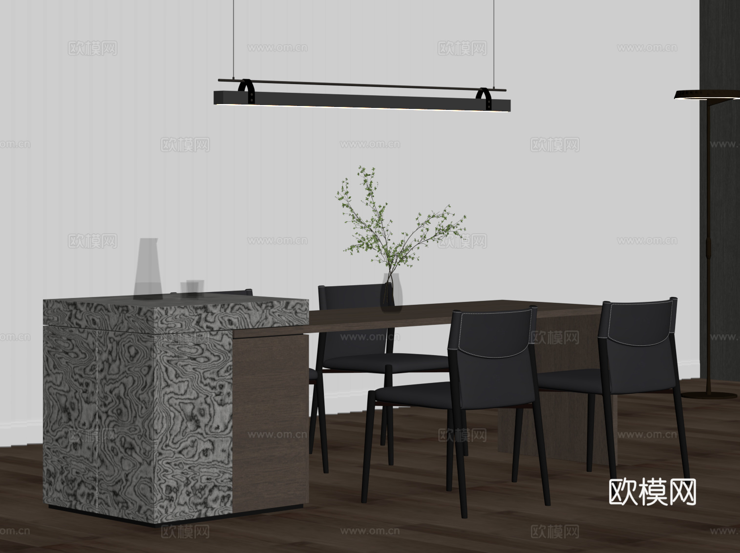 现代意式岛台 餐桌椅su模型
