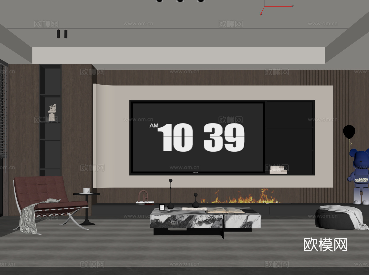 现代意式客厅 电视背景墙 电视柜 沙发茶几组合su模型