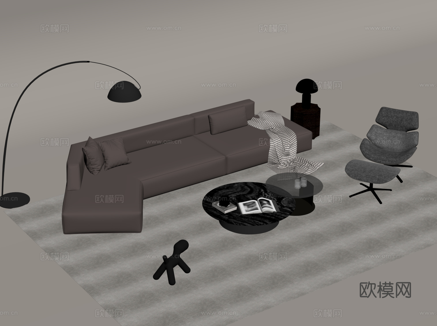 现代意式沙发茶几组合su模型