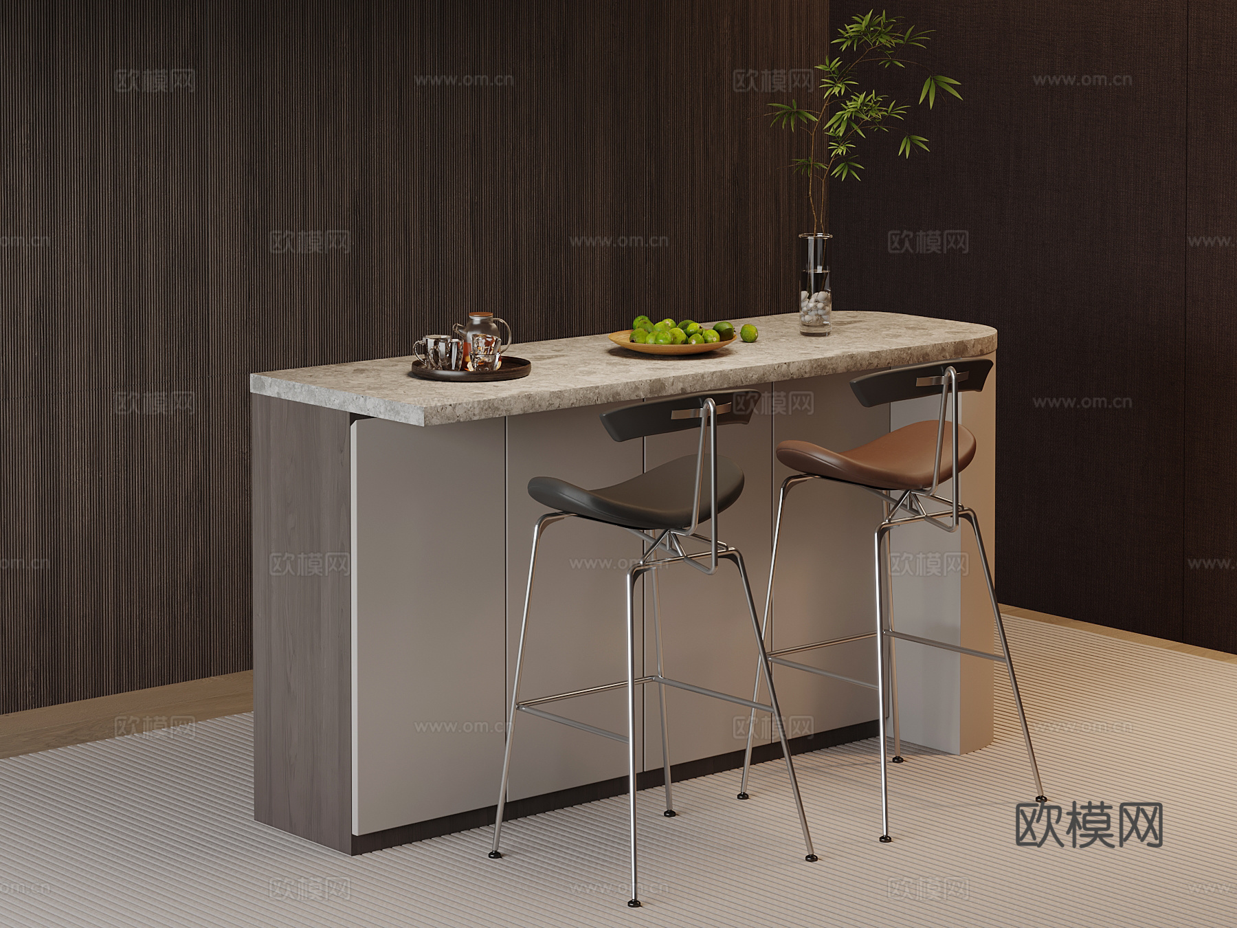 现代意式吧台 吧椅3d模型下载