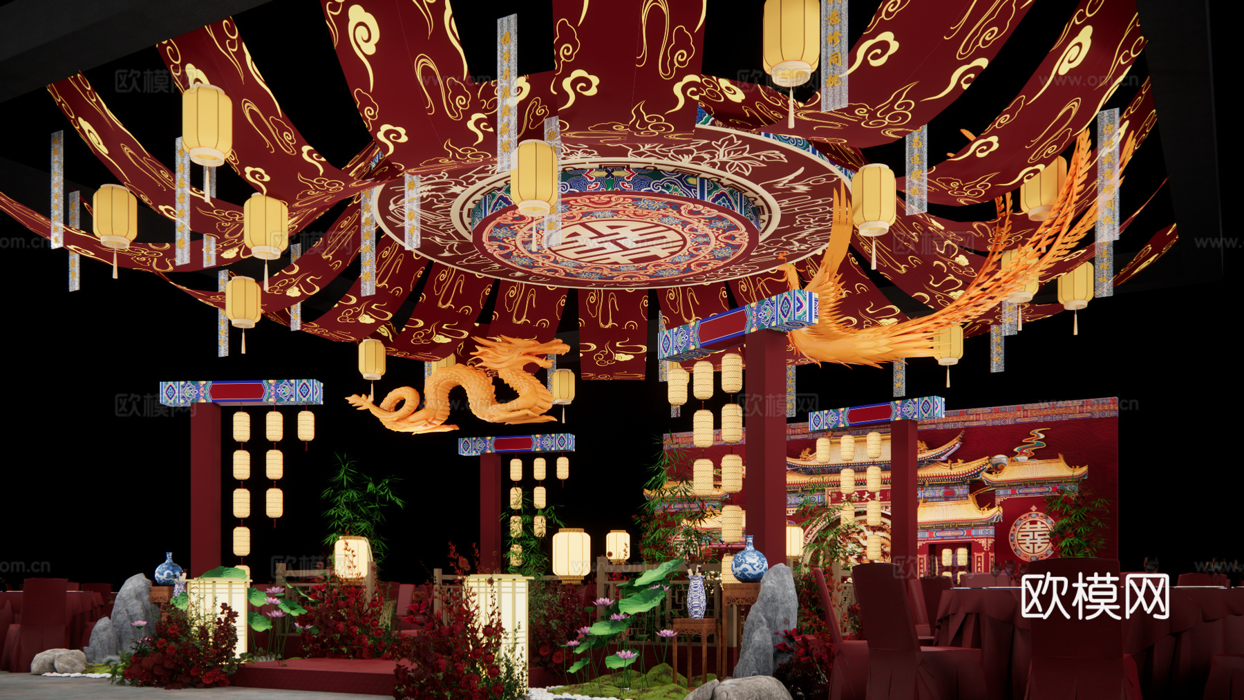 中式吊顶 婚礼su模型