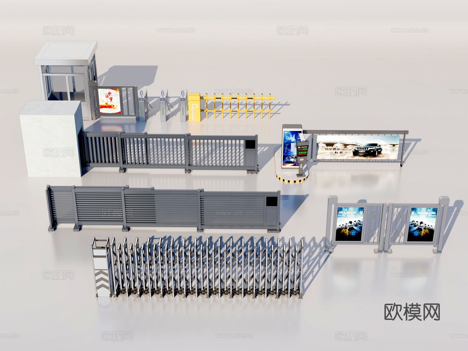 小区门禁道闸伸缩门su模型