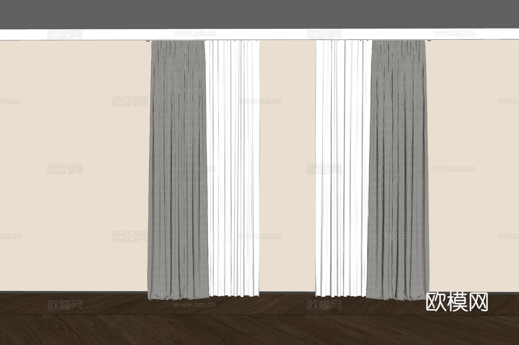 现代通用窗帘 中古布帘窗纱 纱帘 百叶帘 素色帘 纯色窗帘su模型