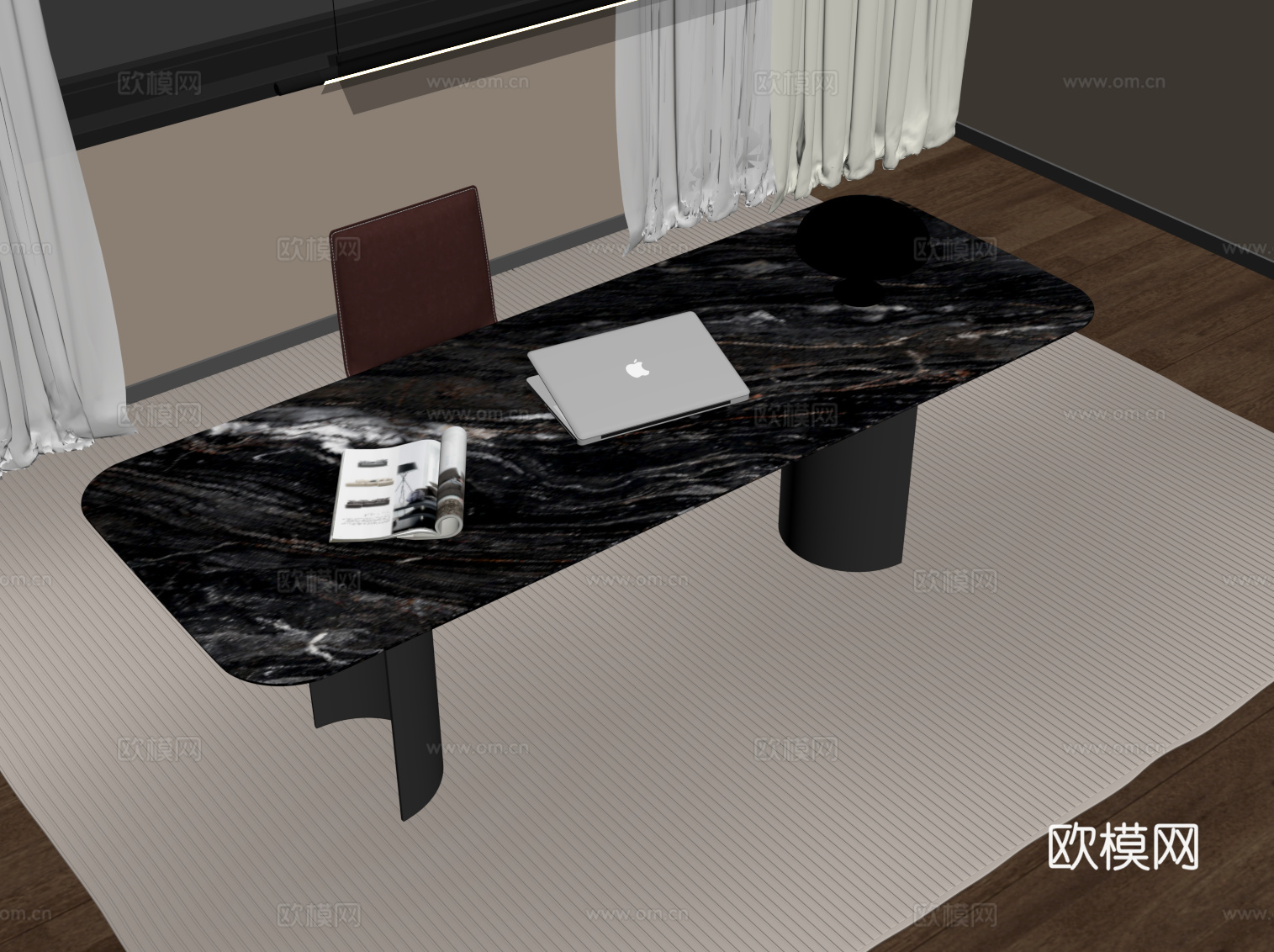 现代意式书桌椅 办公桌椅su模型