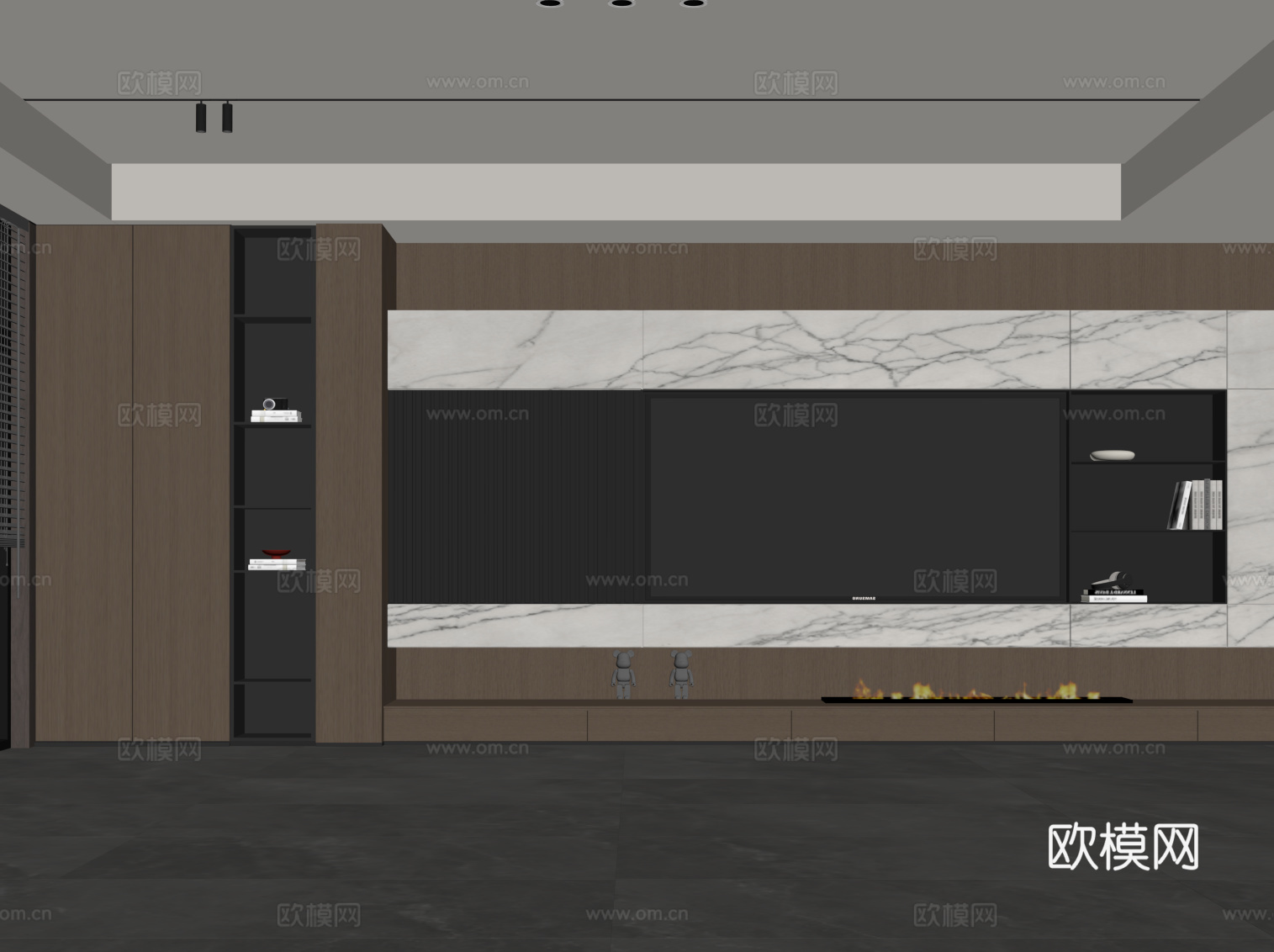 现代意式电视背景墙 电视柜su模型
