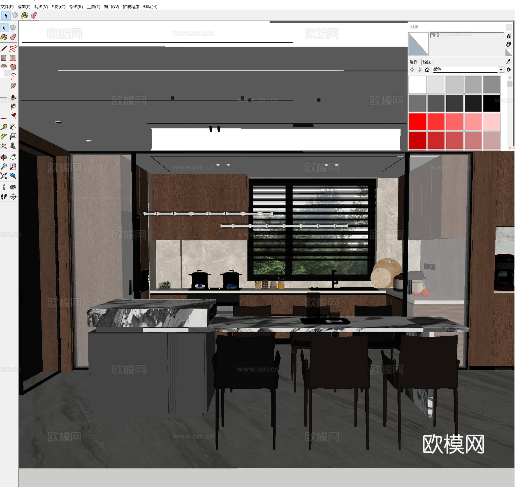 现代意式西厨厨房 意式餐吧台椅吊灯 现代岛台吊灯 意式皮革单su模型