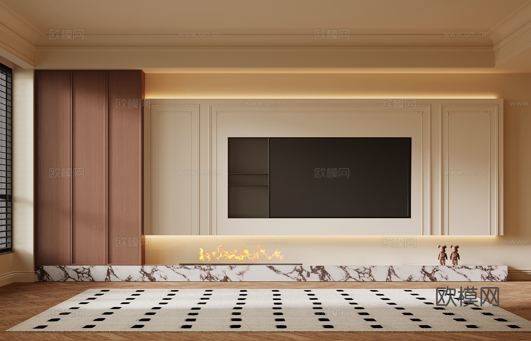 法式中古风电视背景墙 电视柜su模型
