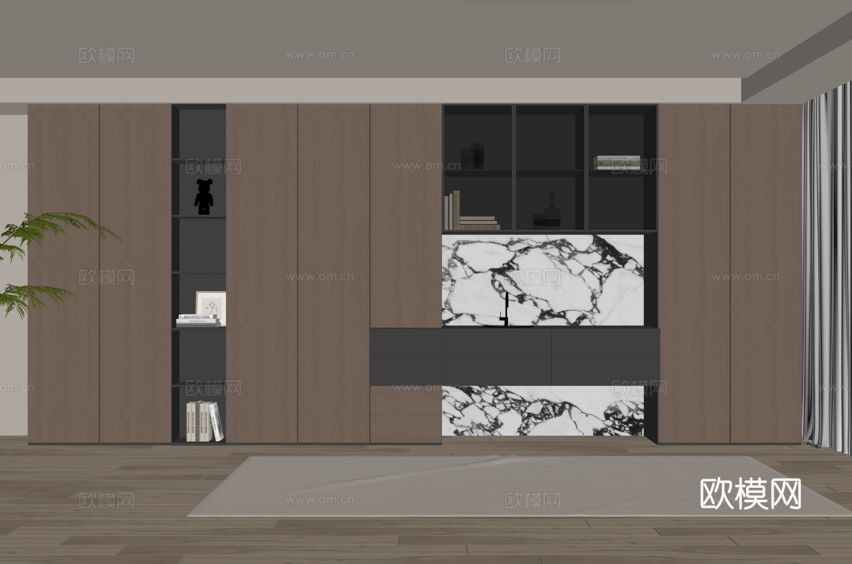 现代意式书柜su模型