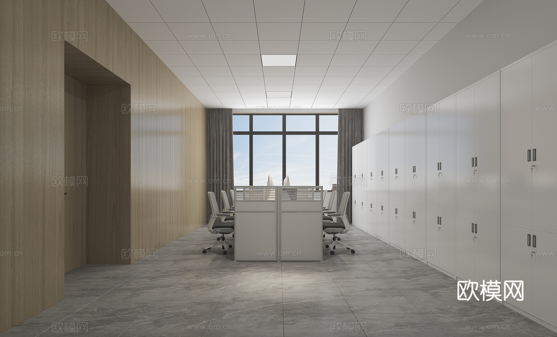 办公室桌椅文件柜3d模型下载