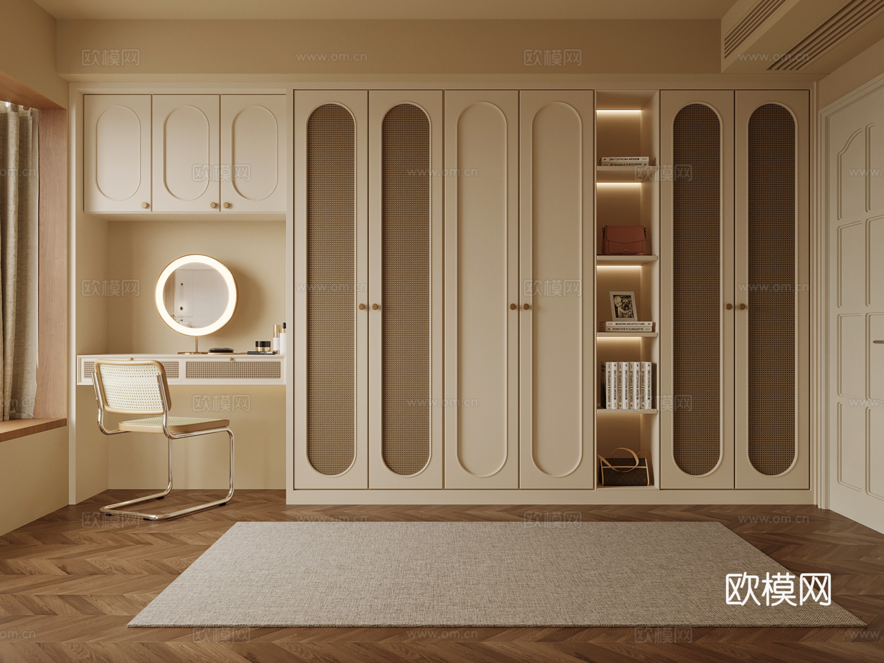 法式衣柜 衣帽间 梳妆台su模型