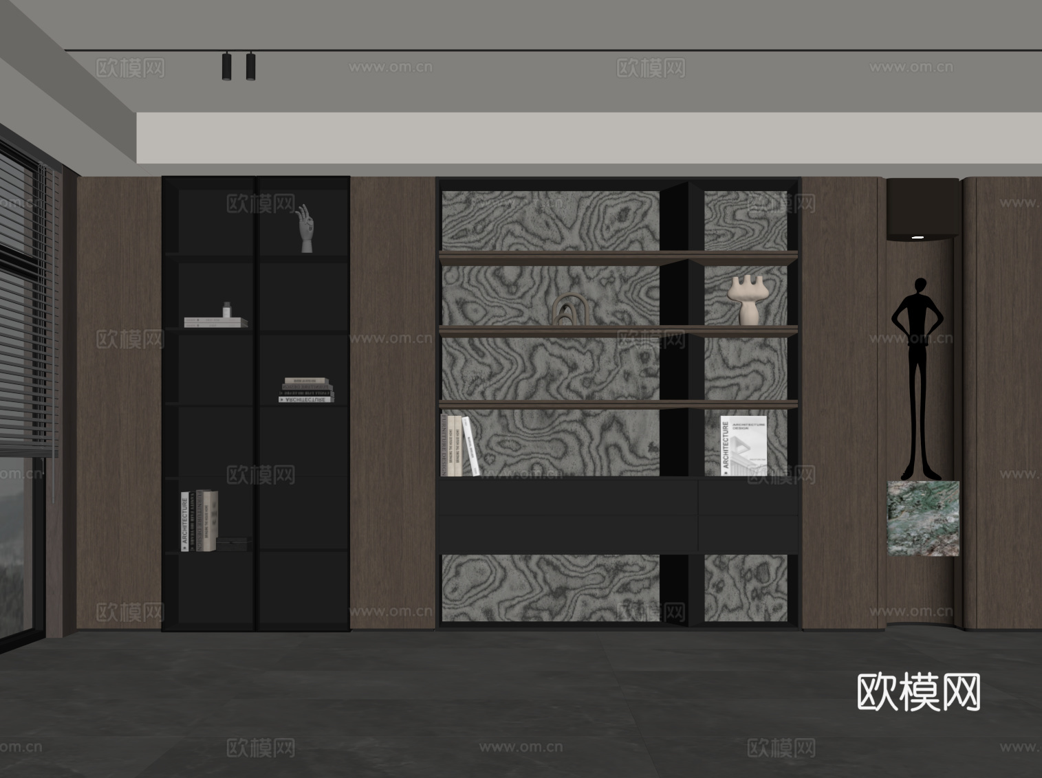现代意式书柜su模型下载（渲染图2）