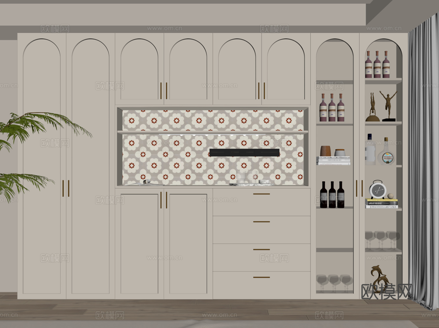 法式奶油风酒柜 餐边柜su模型