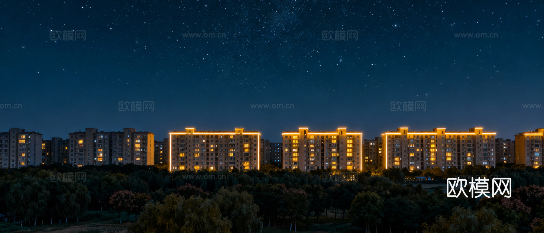 现代城区夜晚街景