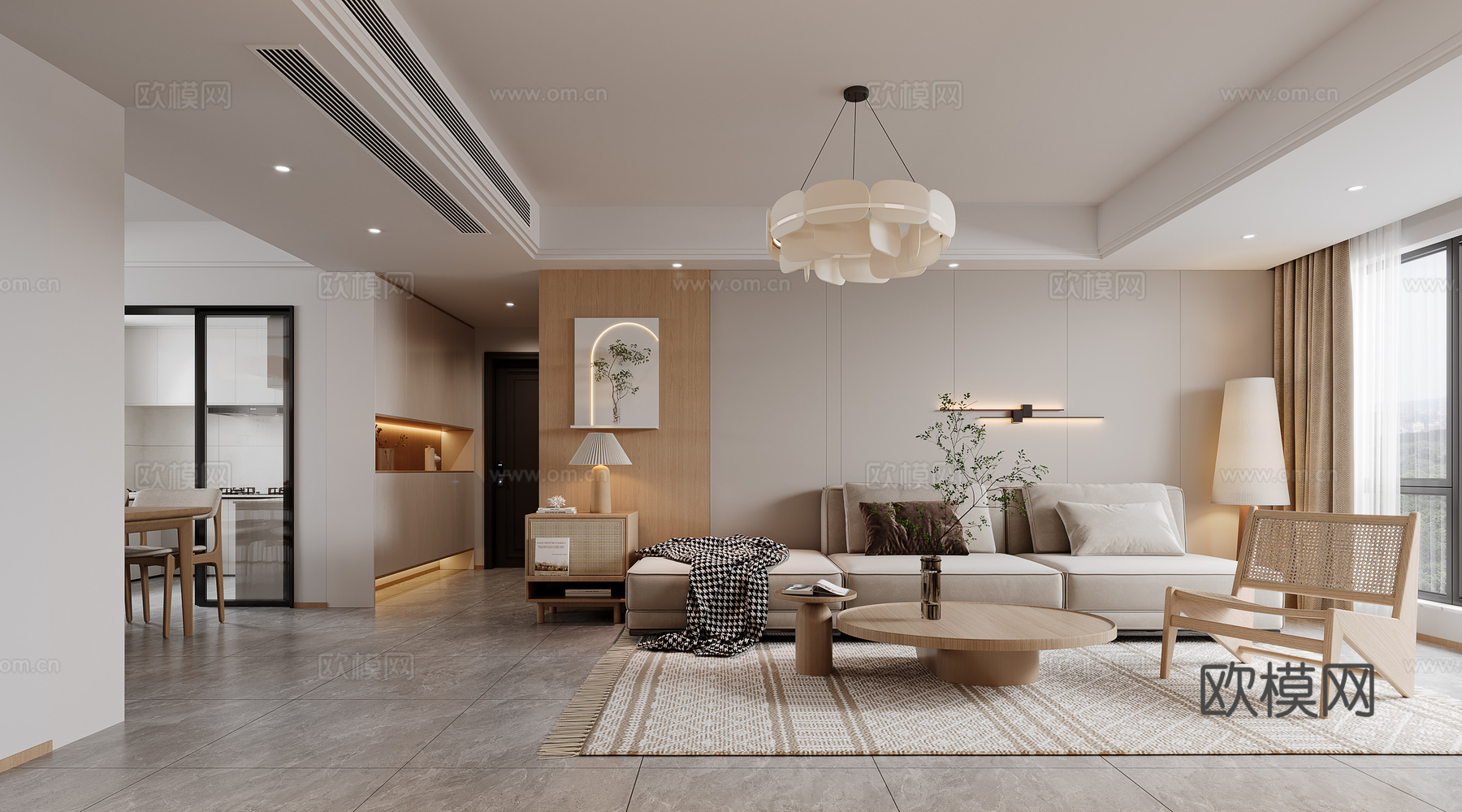 现代客餐厅3d模型下载（渲染图1）