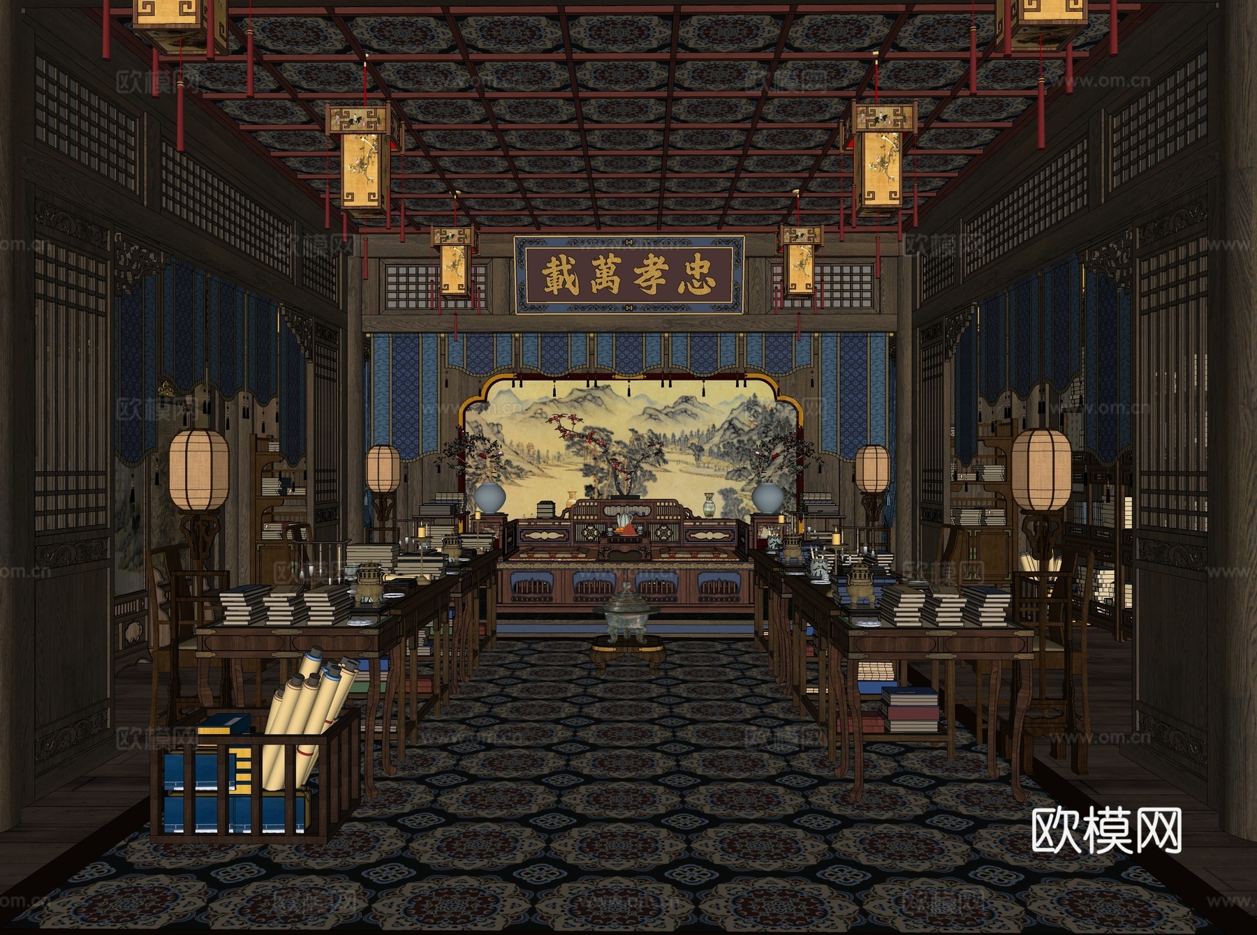 新中式中式影视 司里监 唐宋书房 中式会客厅 古风中堂 古风su模型
